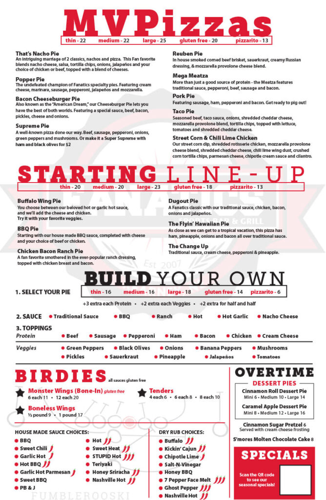 Our Menu Fanatics Fanatics